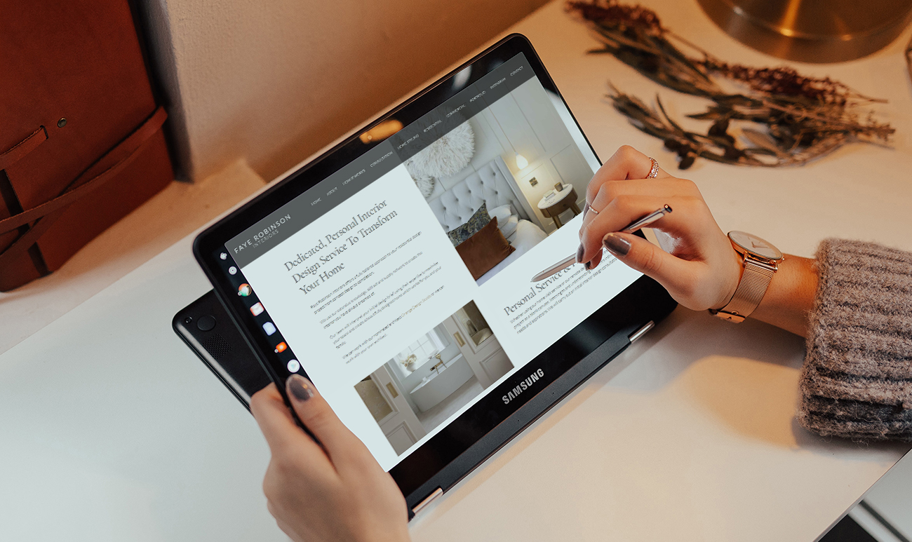 Web Design Halifax - Faye Robinson Interiors - Website on Tablet